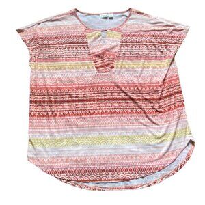 CATO Womens Cap Sleeve Patterned Blouse-Neckline Cut-Out-Sixe XL-GUC